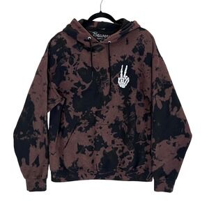 Bowery‎ Supply Co. Bleach Dye Hoodie Sweatshirt Skeleton Peace Sign M